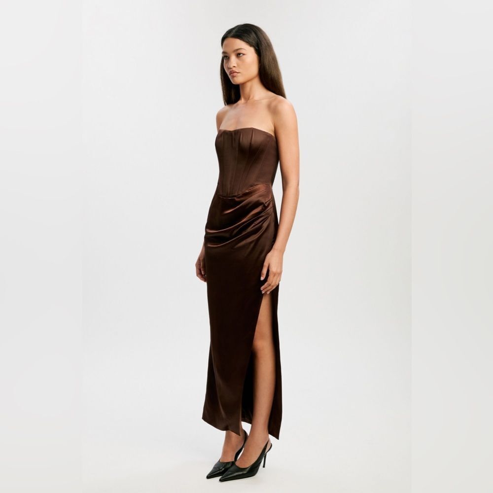 BARDOT Everlasting Satin Midi Dress In Chocolate Size 8 DM3 - Picture 8 of 12